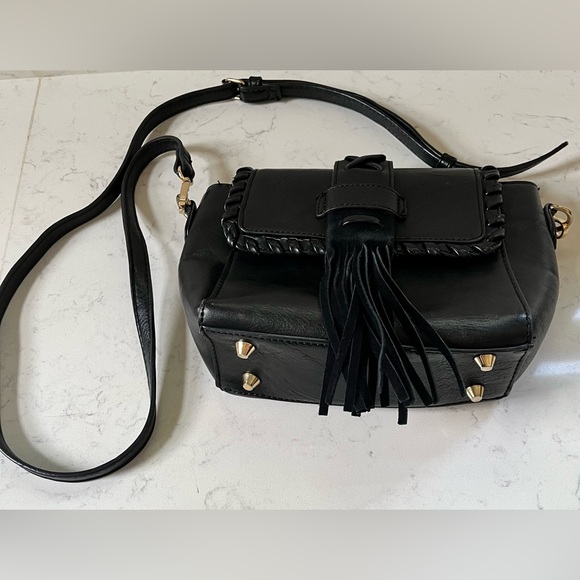 Black Leather Clutch & Tassel Crossbody - Picture 4 of 5